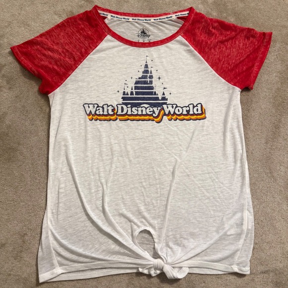 Disney Parks Tops - Disney Parks Walt Disney World Raglan Tie Front T-Shirt Red White Small